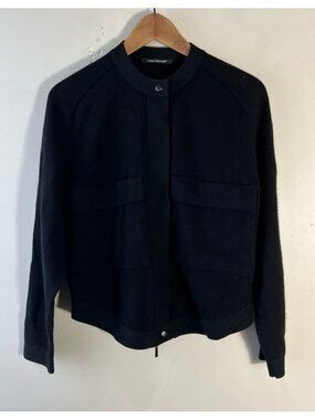 Luisa Cerano black wool-blend jacket with patch pockets Size 4 Full Zip